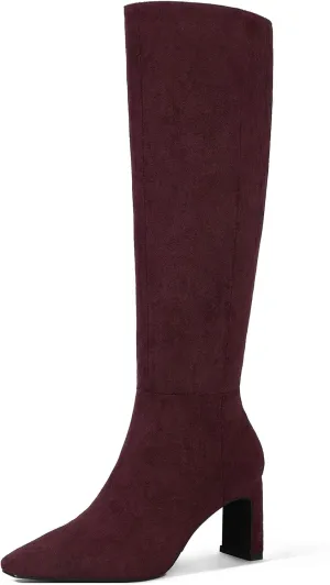 MUCCCUTE Knee High Boots for Women Tall Boots Chunky Heel Square Toe with Side Zipper Pull On Fall Long Boots