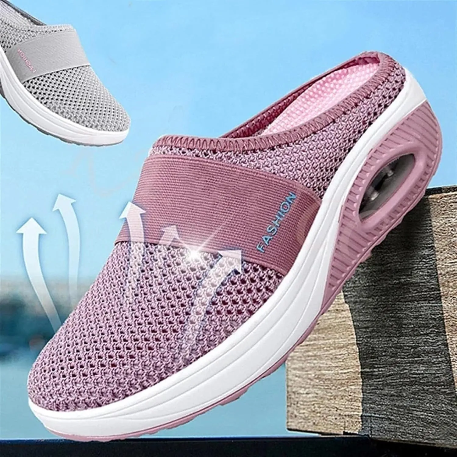 Mules for Women 2025 Backless Walking Sneakers Summer Slip-On Mule Shoes Air Cushion Platform Mesh Orthopedic Diabetic Clogs Lightweight Outdoor Slippers on Feet All Day