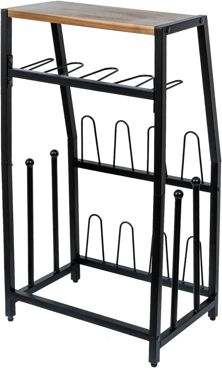 MyGift Acacia Wood & Black Metal Entryway Organizer: 2-in-1 Shoe Rack with Shelf & Boot Storage for 8 Pairs - Rustic Modern Entry Table with Adjustable Feet (Foyer/Mudroom/Garage)