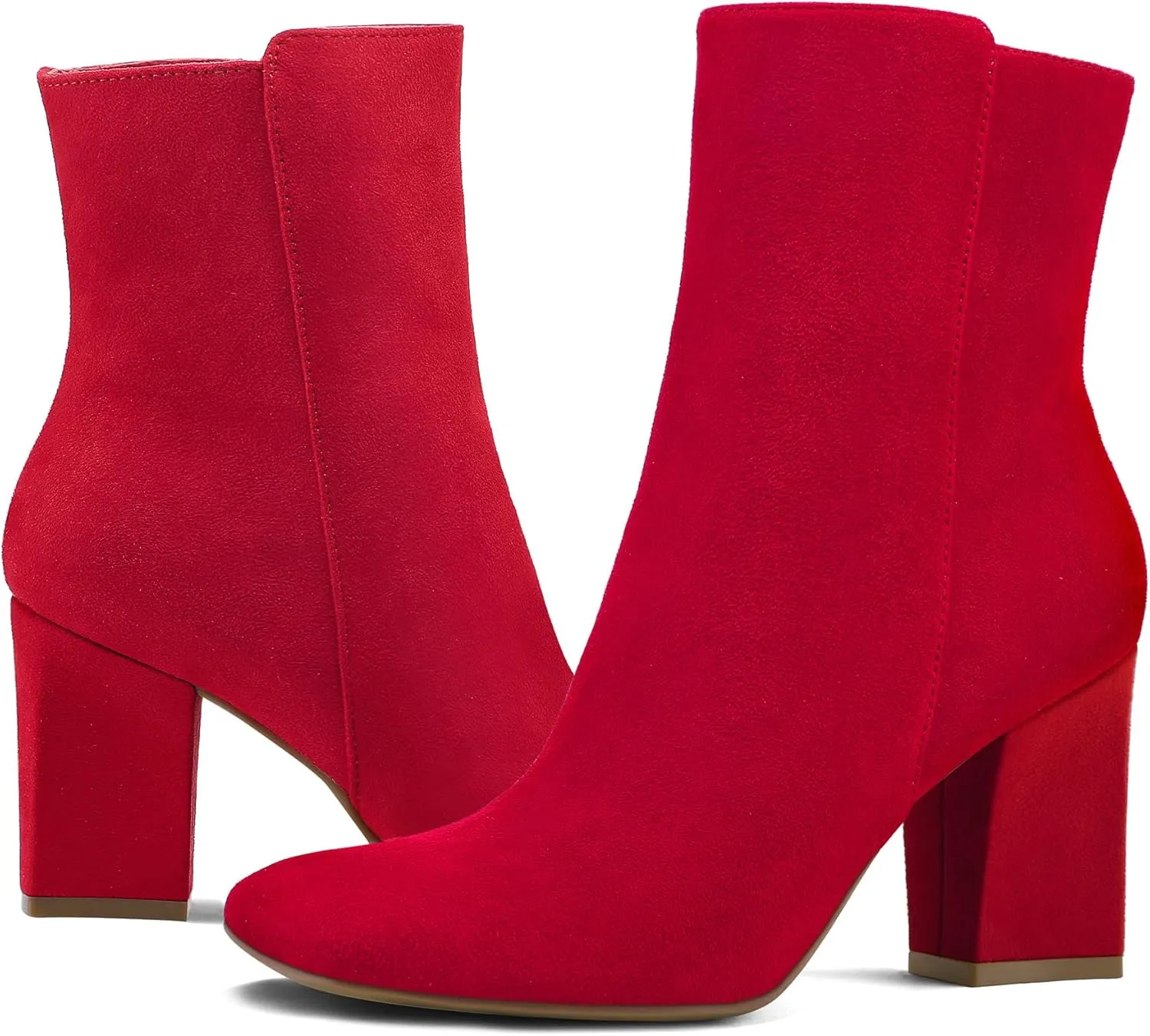 mysoft Women's Ankle Boots Square Toe Side Zipper GoGo Boots Chunky Block Heel Mid Calf Low Heeled Short Booties
