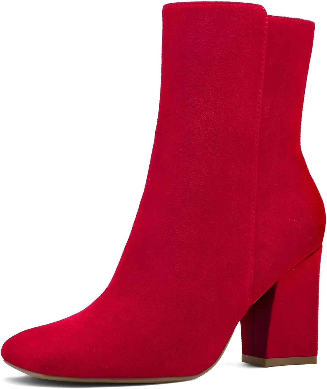 mysoft Women's Ankle Boots Square Toe Side Zipper GoGo Boots Chunky Block Heel Mid Calf Low Heeled Short Booties