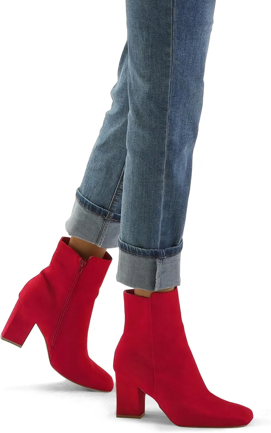 mysoft Women's Ankle Boots Square Toe Side Zipper GoGo Boots Chunky Block Heel Mid Calf Low Heeled Short Booties