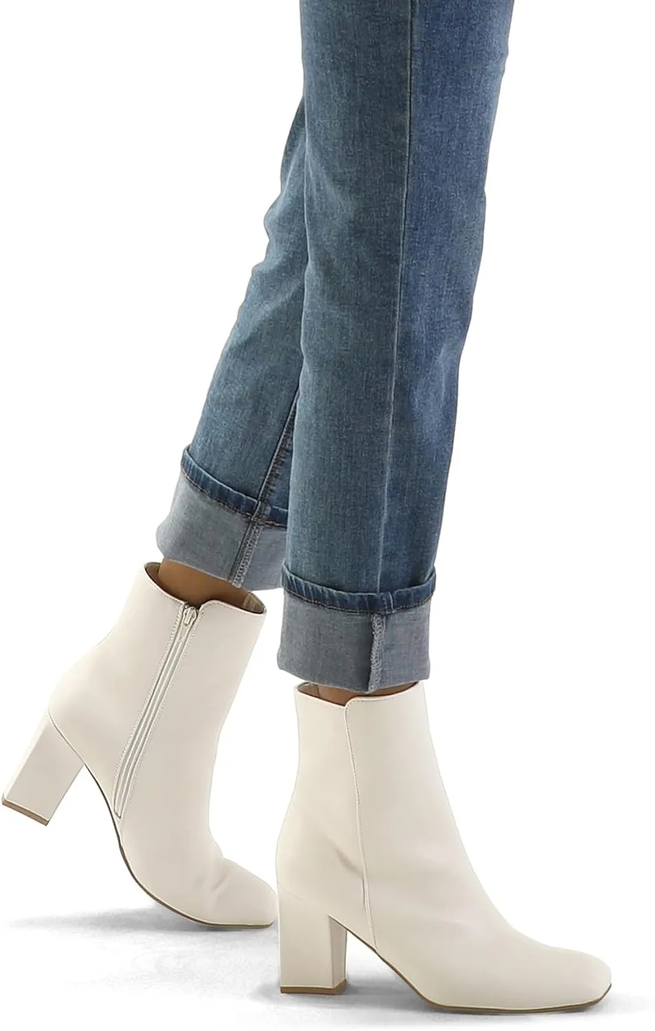 mysoft Women's Ankle Boots Square Toe Side Zipper GoGo Boots Chunky Block Heel Mid Calf Low Heeled Short Booties