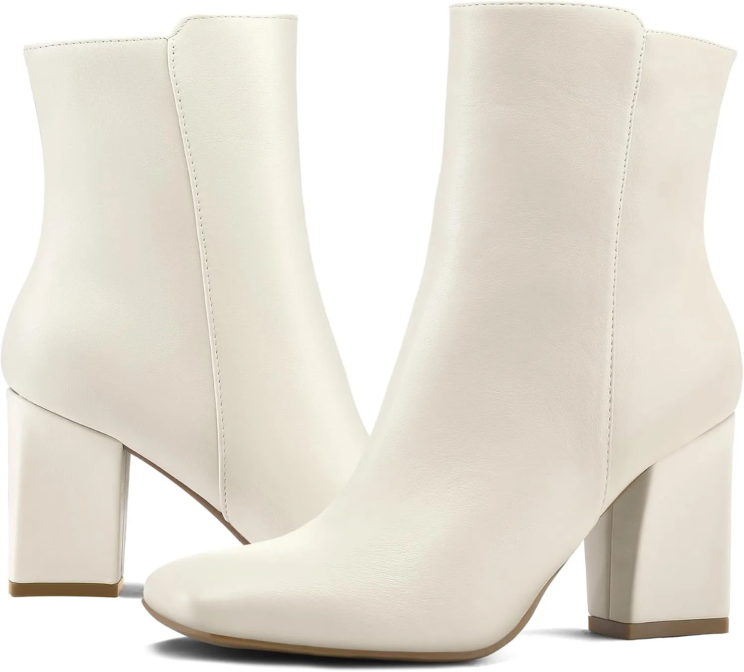 mysoft Women's Ankle Boots Square Toe Side Zipper GoGo Boots Chunky Block Heel Mid Calf Low Heeled Short Booties