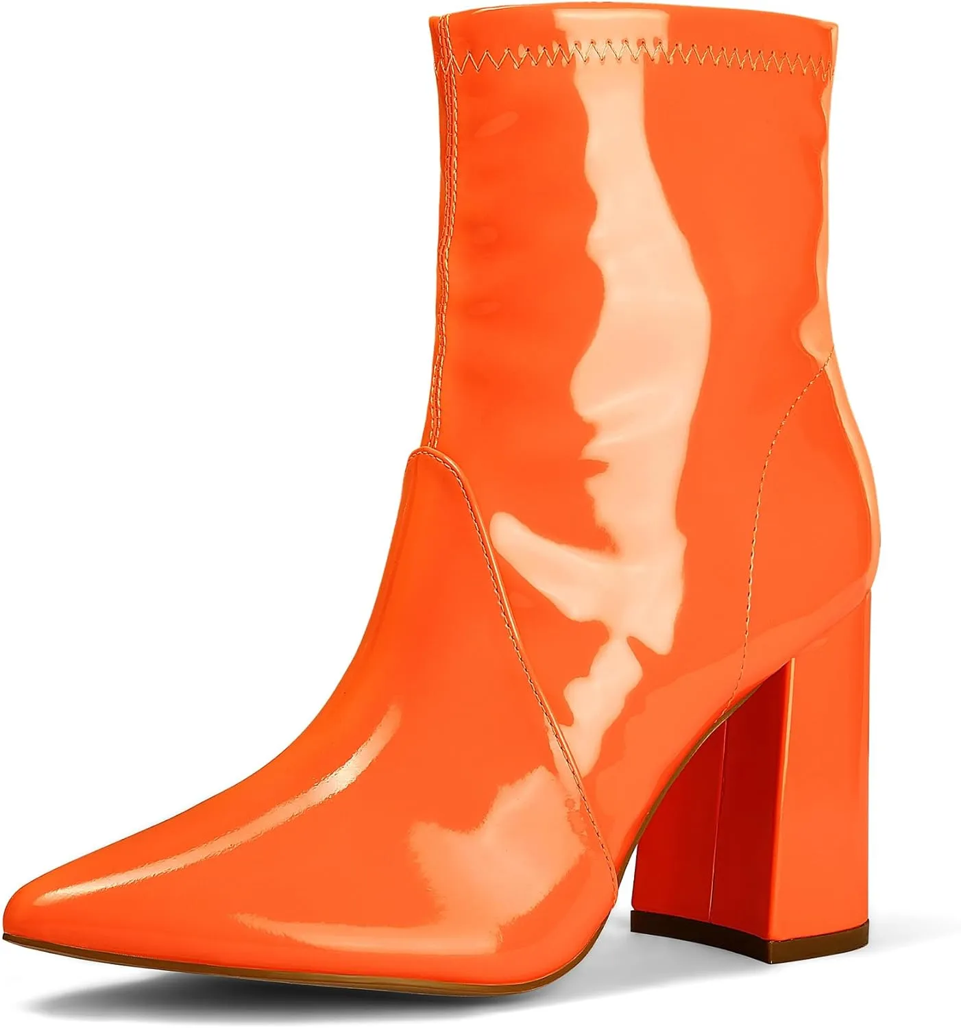 mysoft Women's GoGo Boots Mid Calf Block Heel Ankle Boots Pointed Toe Patent Leather Side Zipper Booties