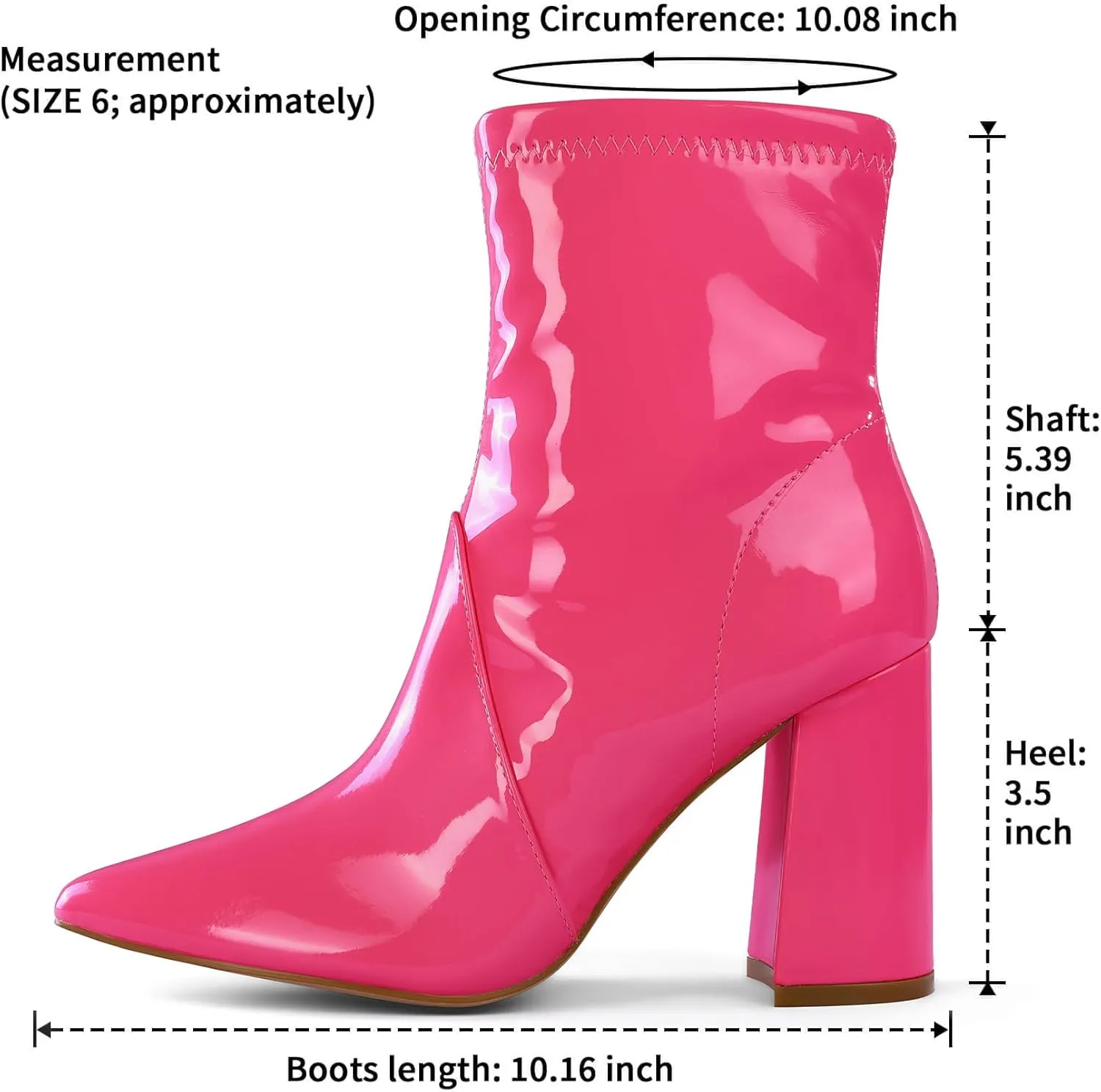 mysoft Women's GoGo Boots Mid Calf Block Heel Ankle Boots Pointed Toe Patent Leather Side Zipper Booties