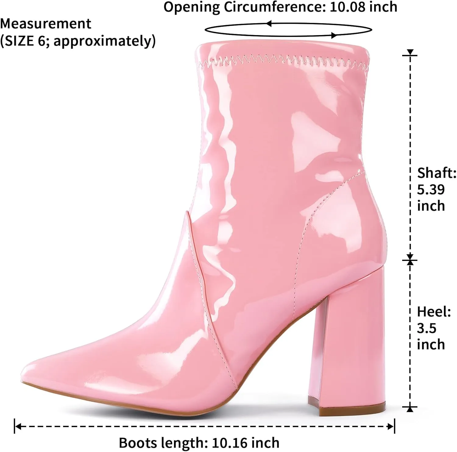 mysoft Women's GoGo Boots Mid Calf Block Heel Ankle Boots Pointed Toe Patent Leather Side Zipper Booties