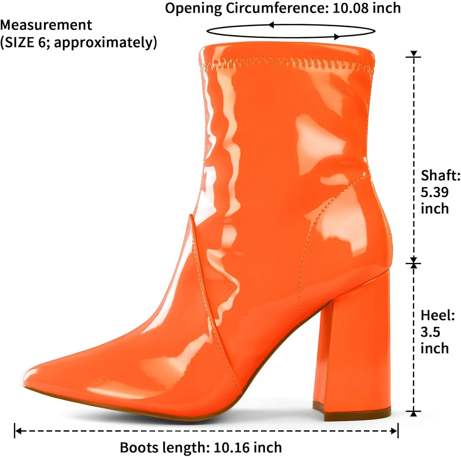 mysoft Women's GoGo Boots Mid Calf Block Heel Ankle Boots Pointed Toe Patent Leather Side Zipper Booties