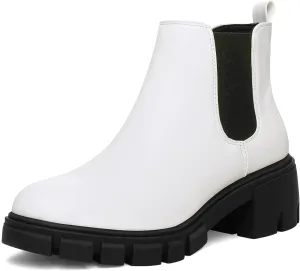 mysoft Women's Platform Chelsea Boots Lug Sole Slip On Chunky Block Heel Ankle Booties