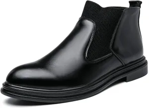 New Men's Chelsea Boots Round Toe Simple Shiny PU Leather Slip On Waterproof Non Wearable Dress Classic Slip On