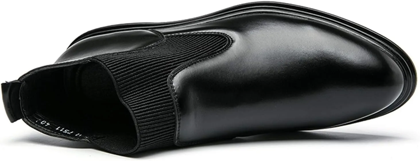 New Men's Chelsea Boots Round Toe Simple Shiny PU Leather Slip On Waterproof Non Wearable Dress Classic Slip On