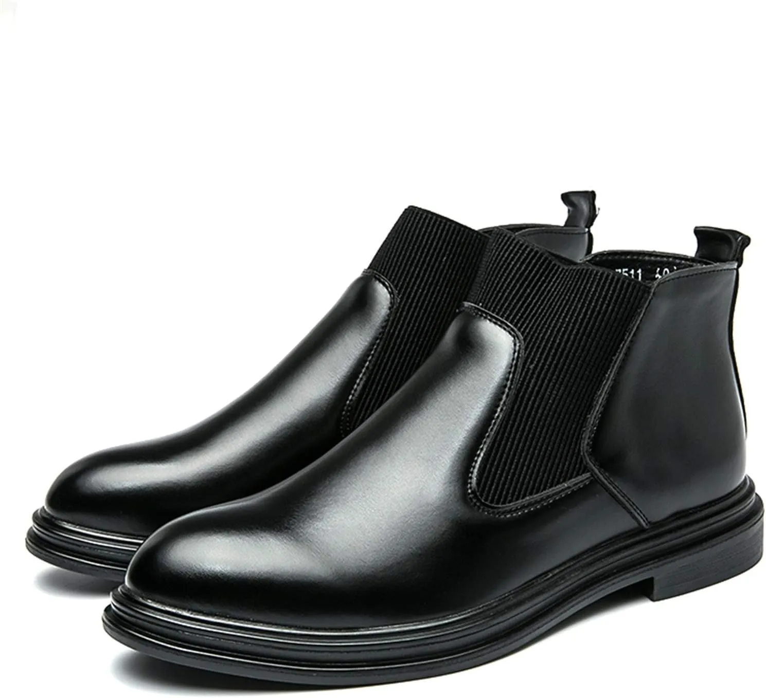New Men's Chelsea Boots Round Toe Simple Shiny PU Leather Slip On Waterproof Non Wearable Dress Classic Slip On