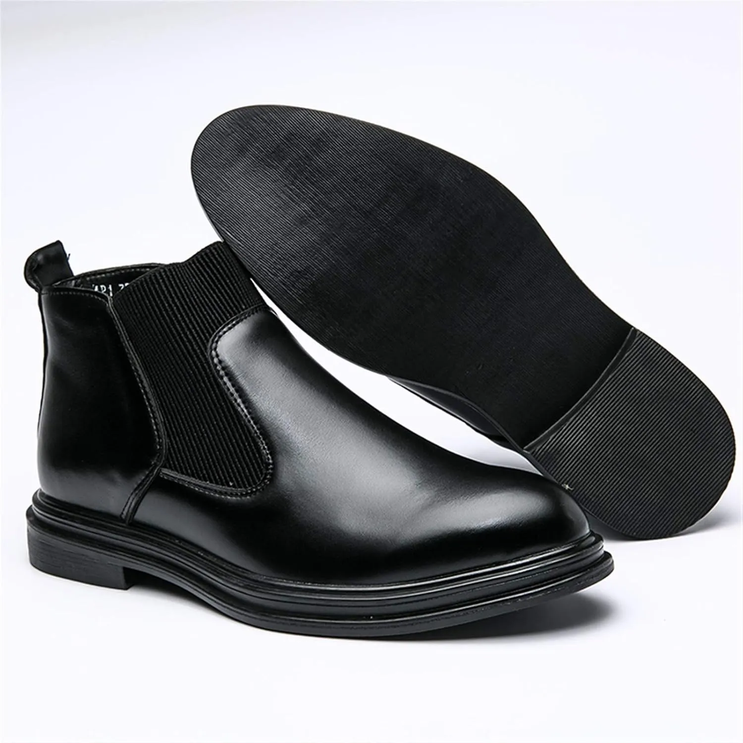 New Men's Chelsea Boots Round Toe Simple Shiny PU Leather Slip On Waterproof Non Wearable Dress Classic Slip On