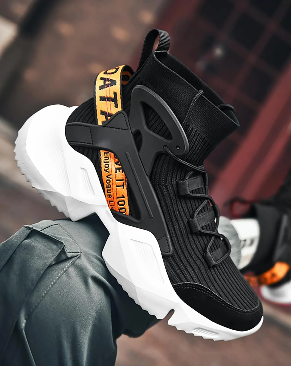 Niepce Inc Streetwear High Top Fashion Men's Knit Chunky Sneakers