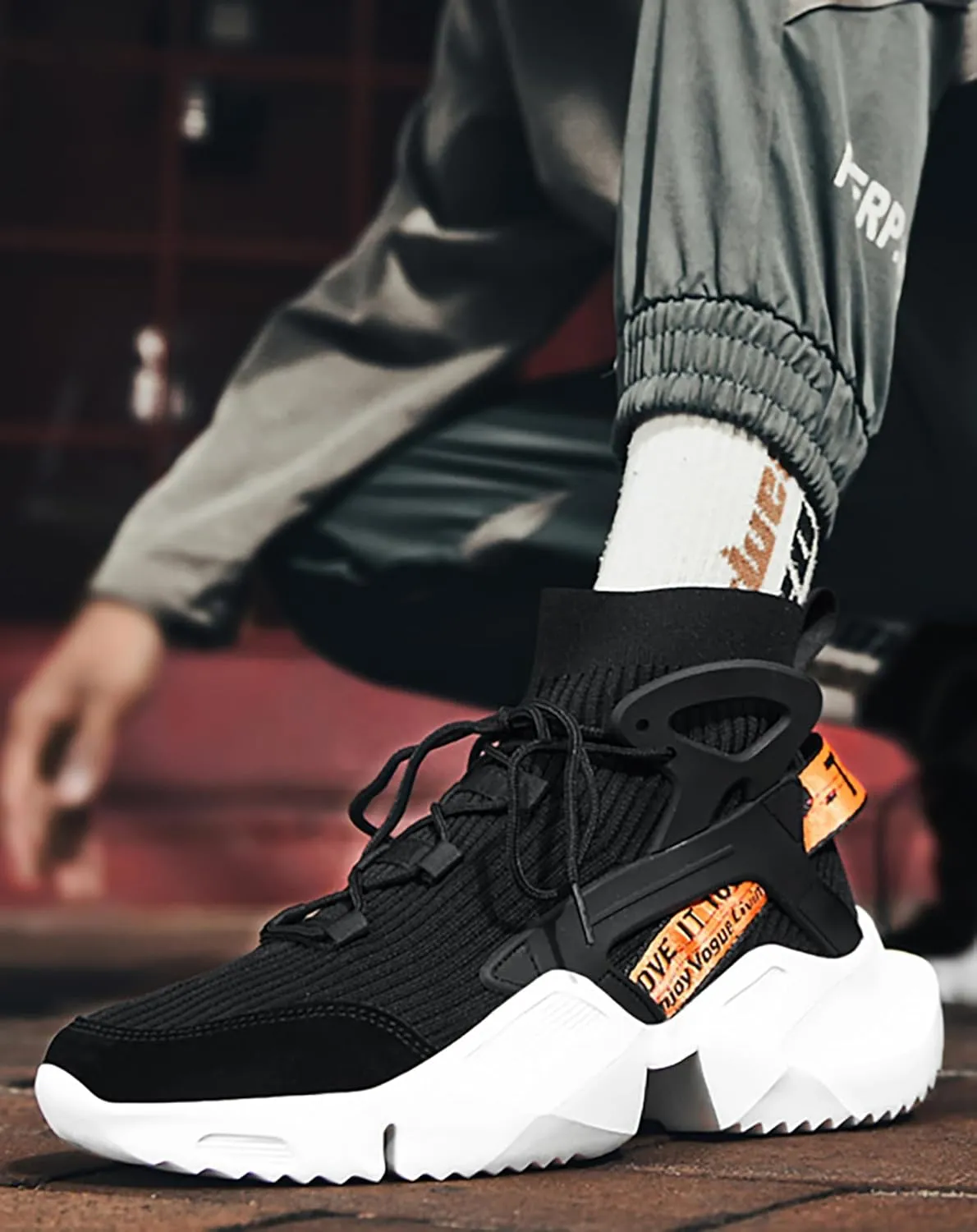 Niepce Inc Streetwear High Top Fashion Men's Knit Chunky Sneakers
