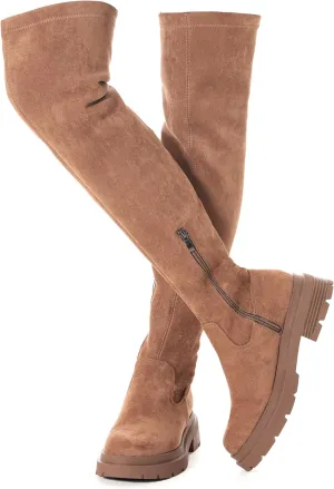 N.N.G Women Over the Knee Boots Low Heel Winter Block Suede Thigh High Chunky OTK Long Comfort
