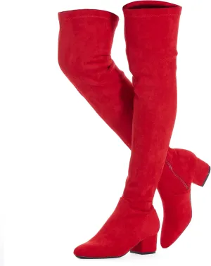 N.N.G Women Over the Knee Boots Low Heel Winter Block Suede Thigh High Chunky OTK Long Comfort