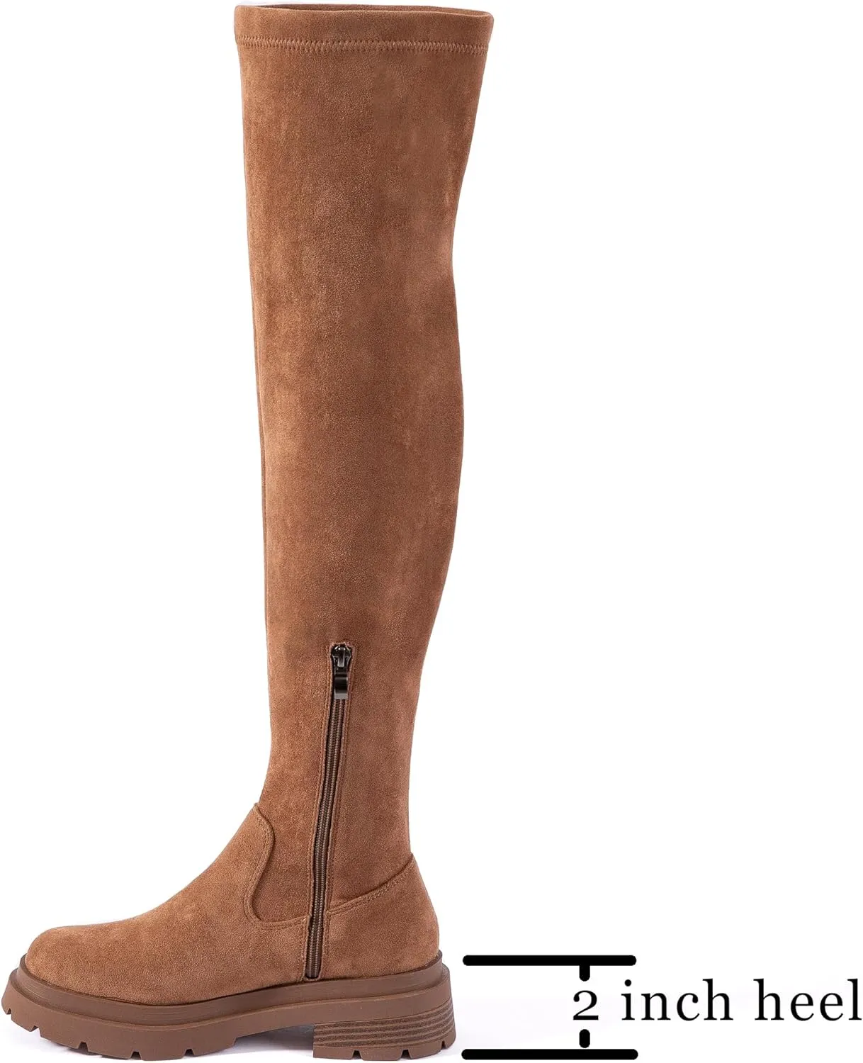 N.N.G Women Over the Knee Boots Low Heel Winter Block Suede Thigh High Chunky OTK Long Comfort