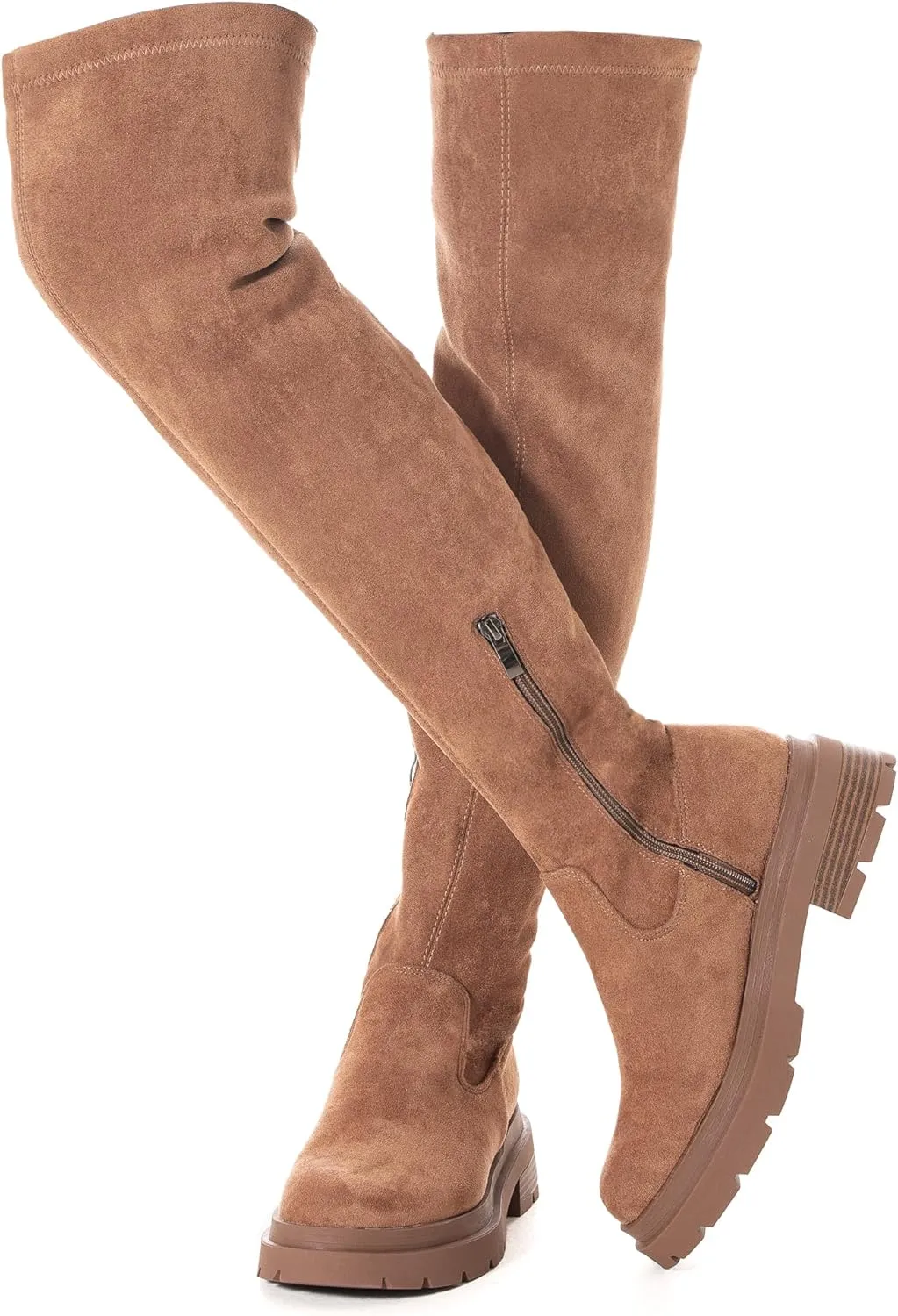 N.N.G Women Over the Knee Boots Low Heel Winter Block Suede Thigh High Chunky OTK Long Comfort