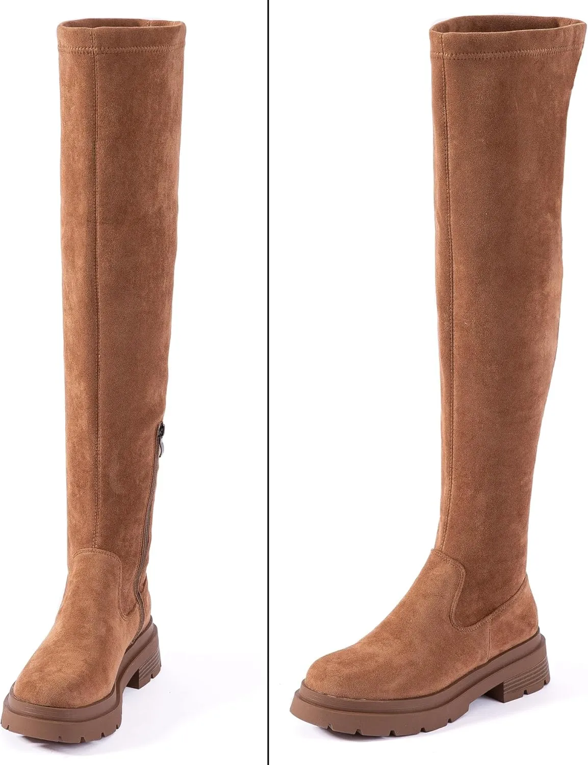 N.N.G Women Over the Knee Boots Low Heel Winter Block Suede Thigh High Chunky OTK Long Comfort
