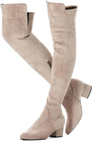 N.N.G Women Over the Knee Boots Thigh High Suede Black Block Low 2 Inch Heel Chunky Above Knee Winter Pointed toe