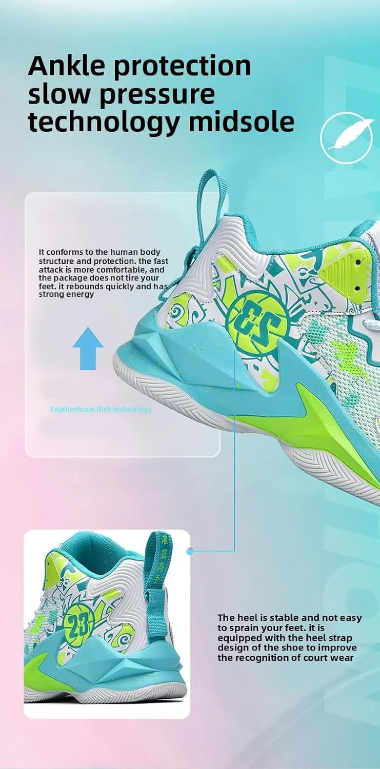 No.23 High Top Boots for Men Shock Absorbing Sneakers Non Slip Athletic Performance Shoes for Summer Basketball Training Streetwear Style