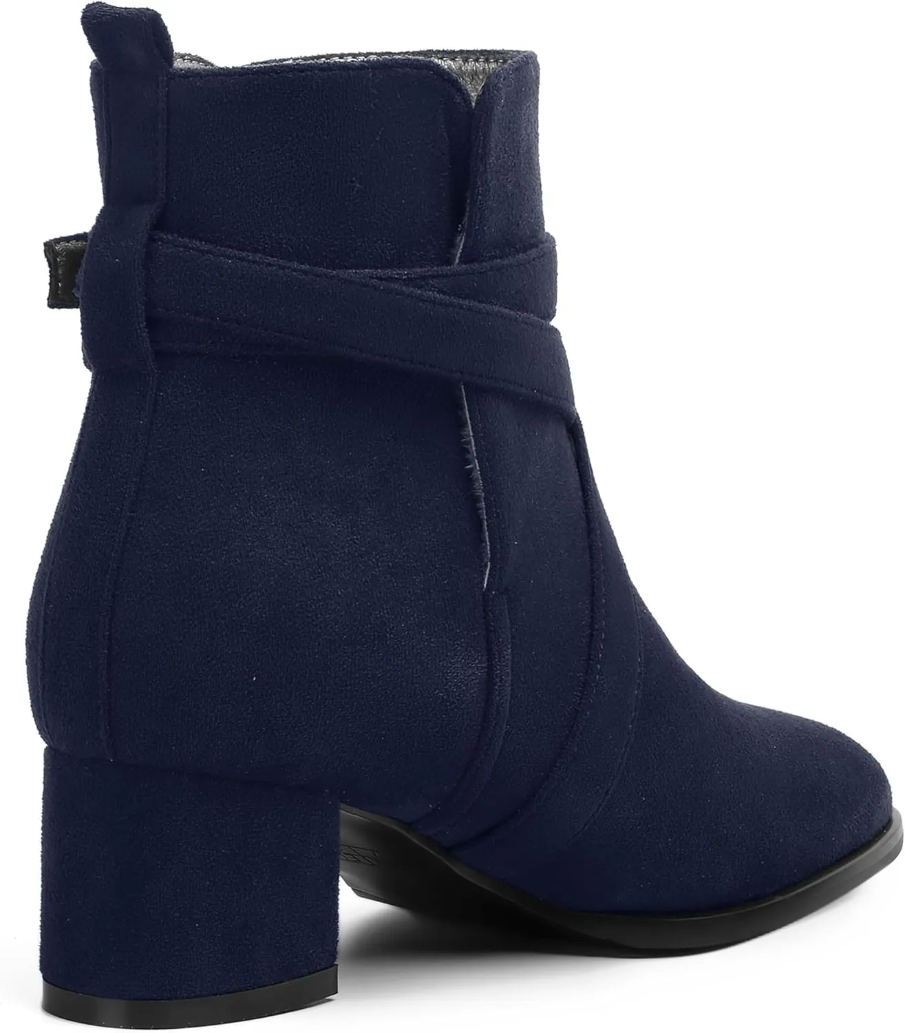 NUMALEO Womens Buckle Outdoor Suede Casual Round Toe Chunky Low Heel Ankle High Boots 2 Inch