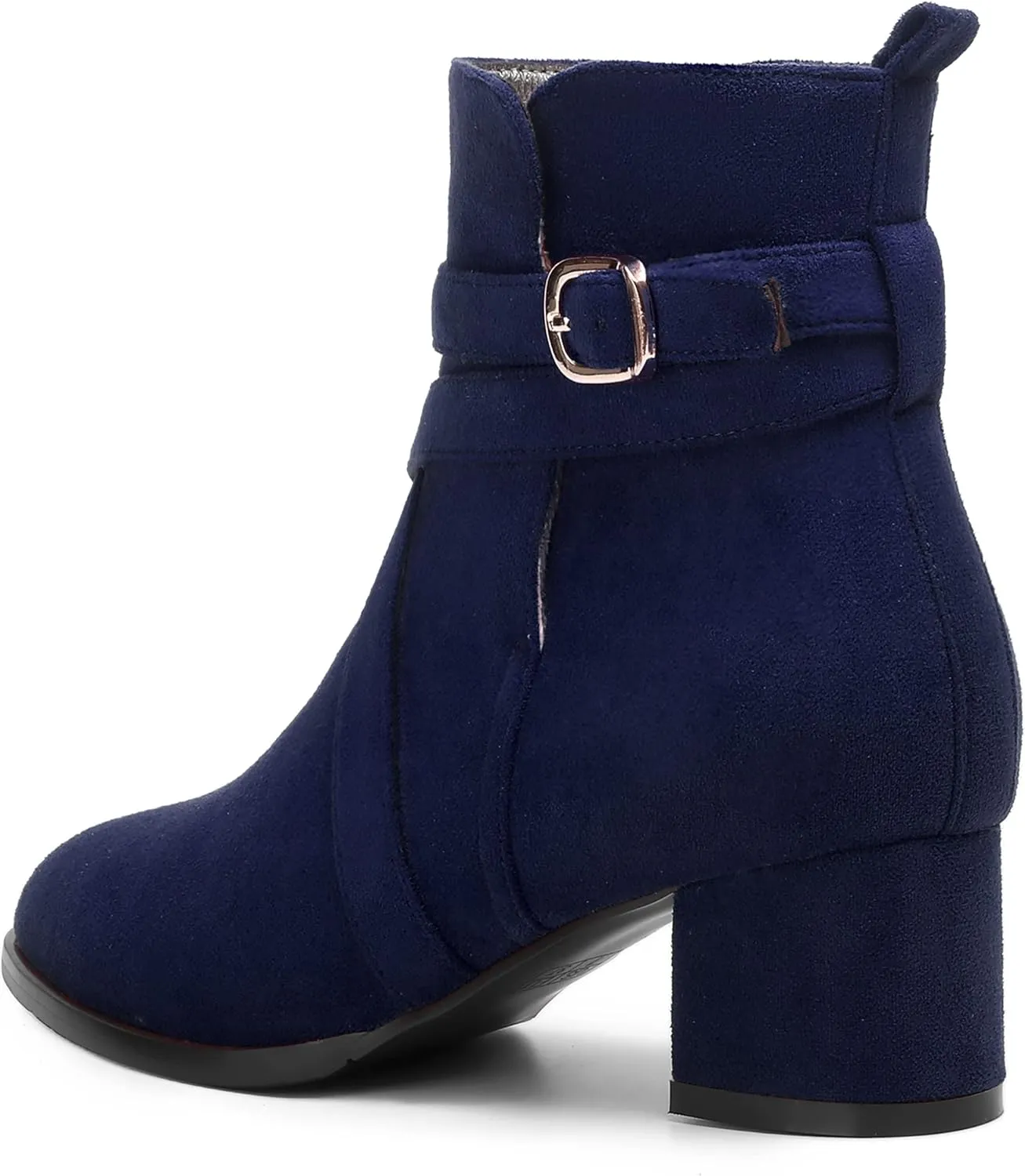 NUMALEO Womens Buckle Outdoor Suede Casual Round Toe Chunky Low Heel Ankle High Boots 2 Inch