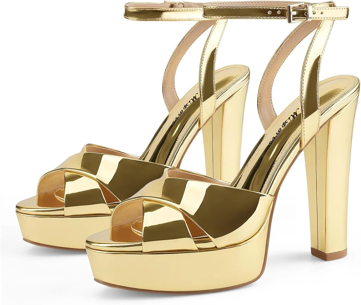 Oh Mispares Block High Heel Sandals for Women Peep Toe Platform Cross Strappy Sexy Heeled Gold Slingback Heels for Dress Jeans Summer Weddings