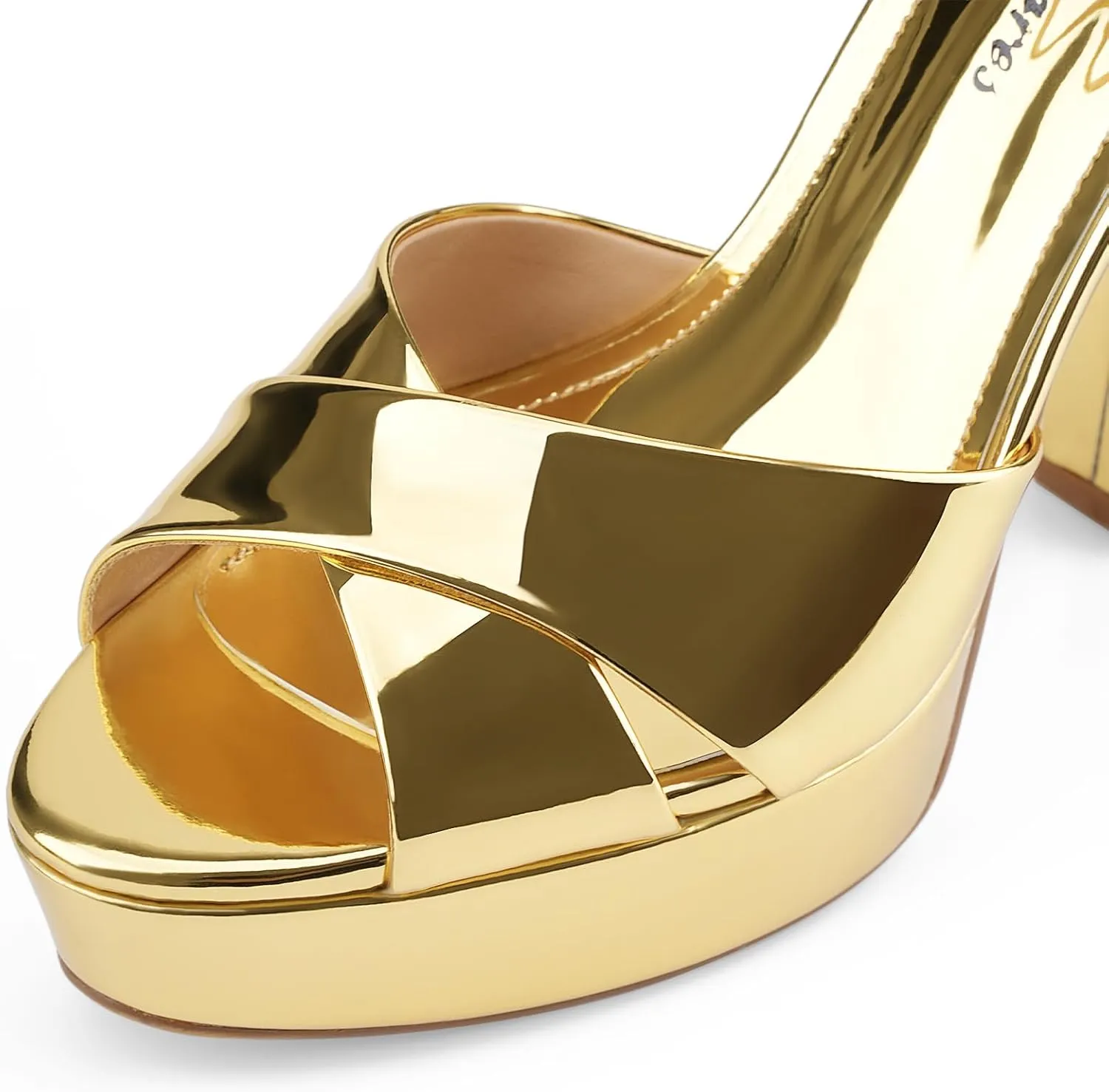 Oh Mispares Block High Heel Sandals for Women Peep Toe Platform Cross Strappy Sexy Heeled Gold Slingback Heels for Dress Jeans Summer Weddings