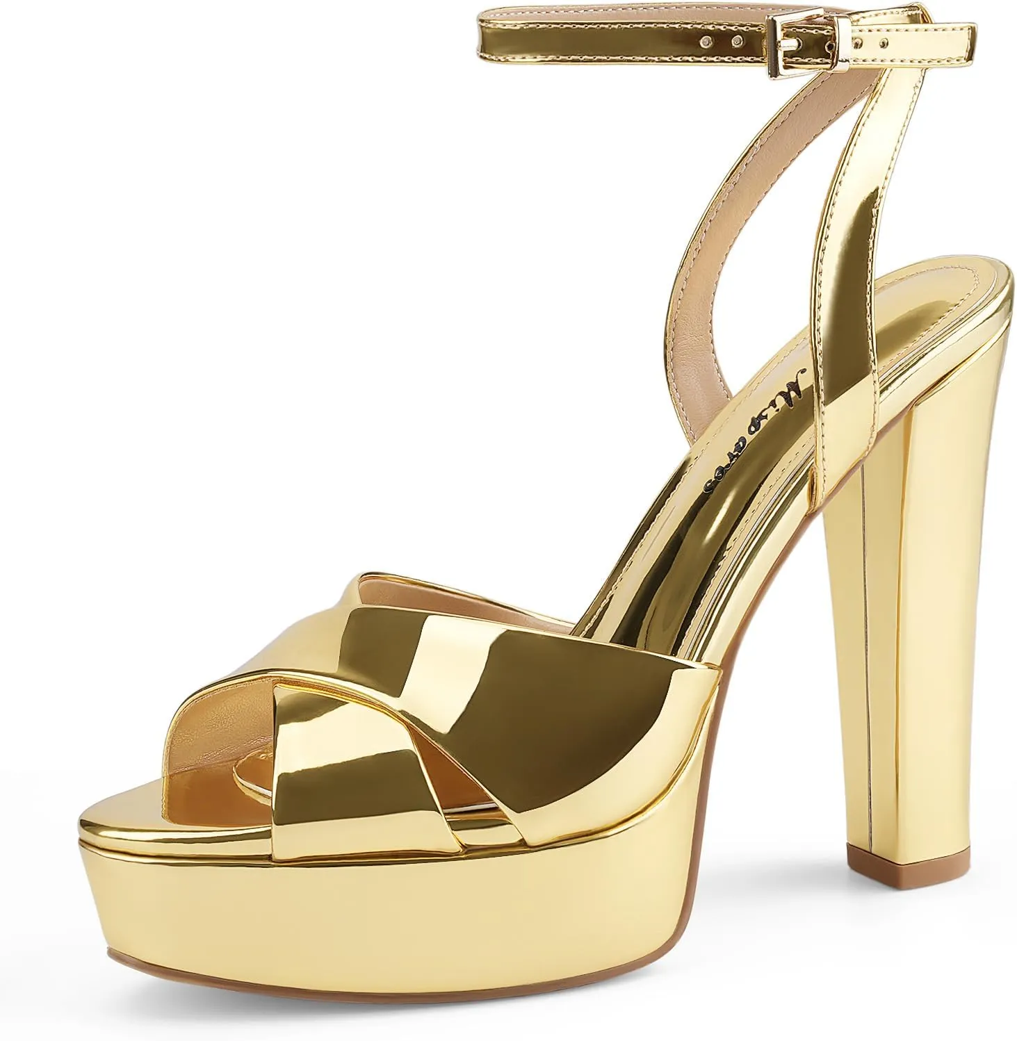 Oh Mispares Block High Heel Sandals for Women Peep Toe Platform Cross Strappy Sexy Heeled Gold Slingback Heels for Dress Jeans Summer Weddings