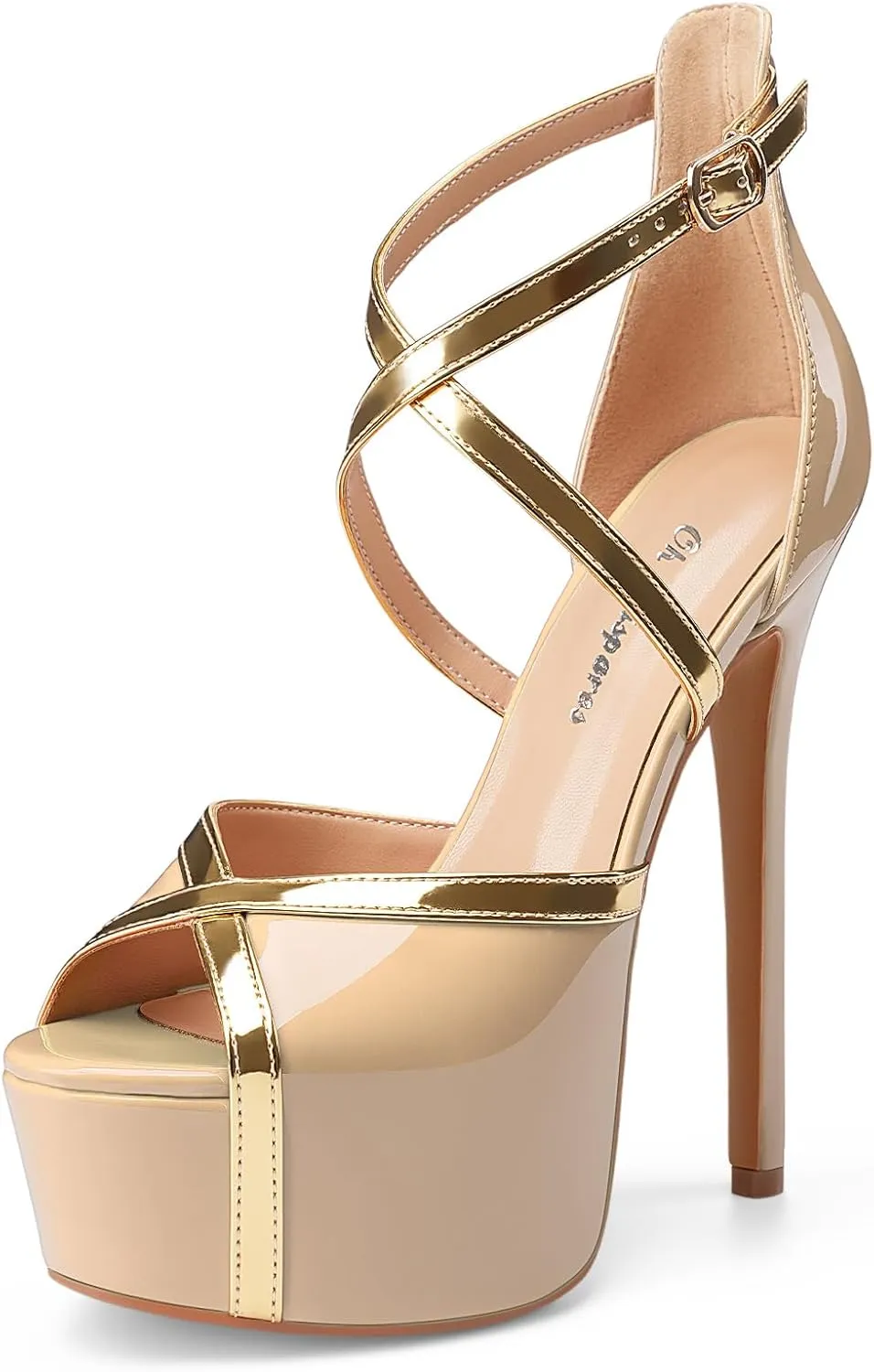 Oh Mispares Stiletto High Heel Sandals Platform Peep Toe Gold Crisscross Strappy Buckle Comfy 6 inch Heeled Spring Summer Sandals for Women Dressy