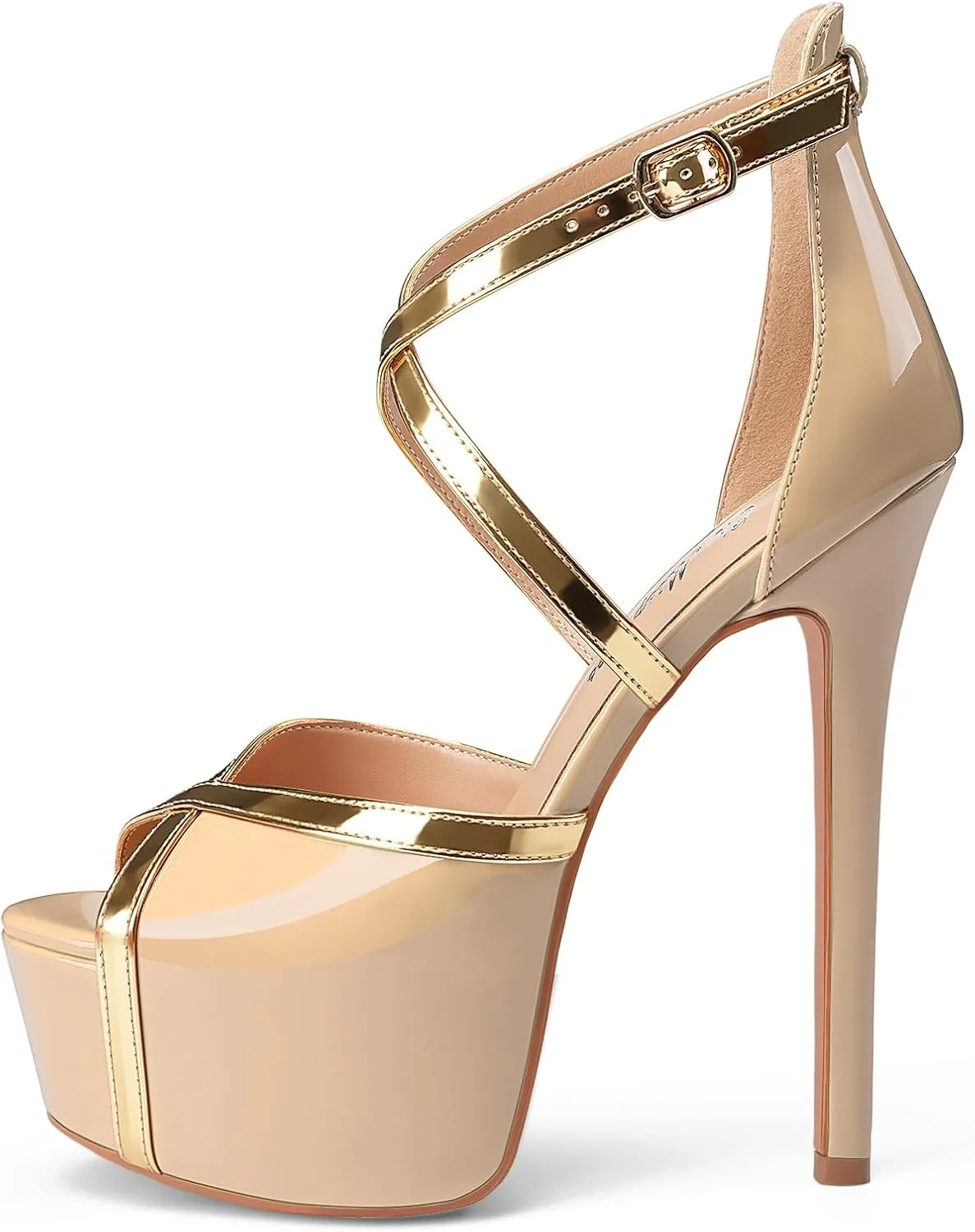 Oh Mispares Stiletto High Heel Sandals Platform Peep Toe Gold Crisscross Strappy Buckle Comfy 6 inch Heeled Spring Summer Sandals for Women Dressy