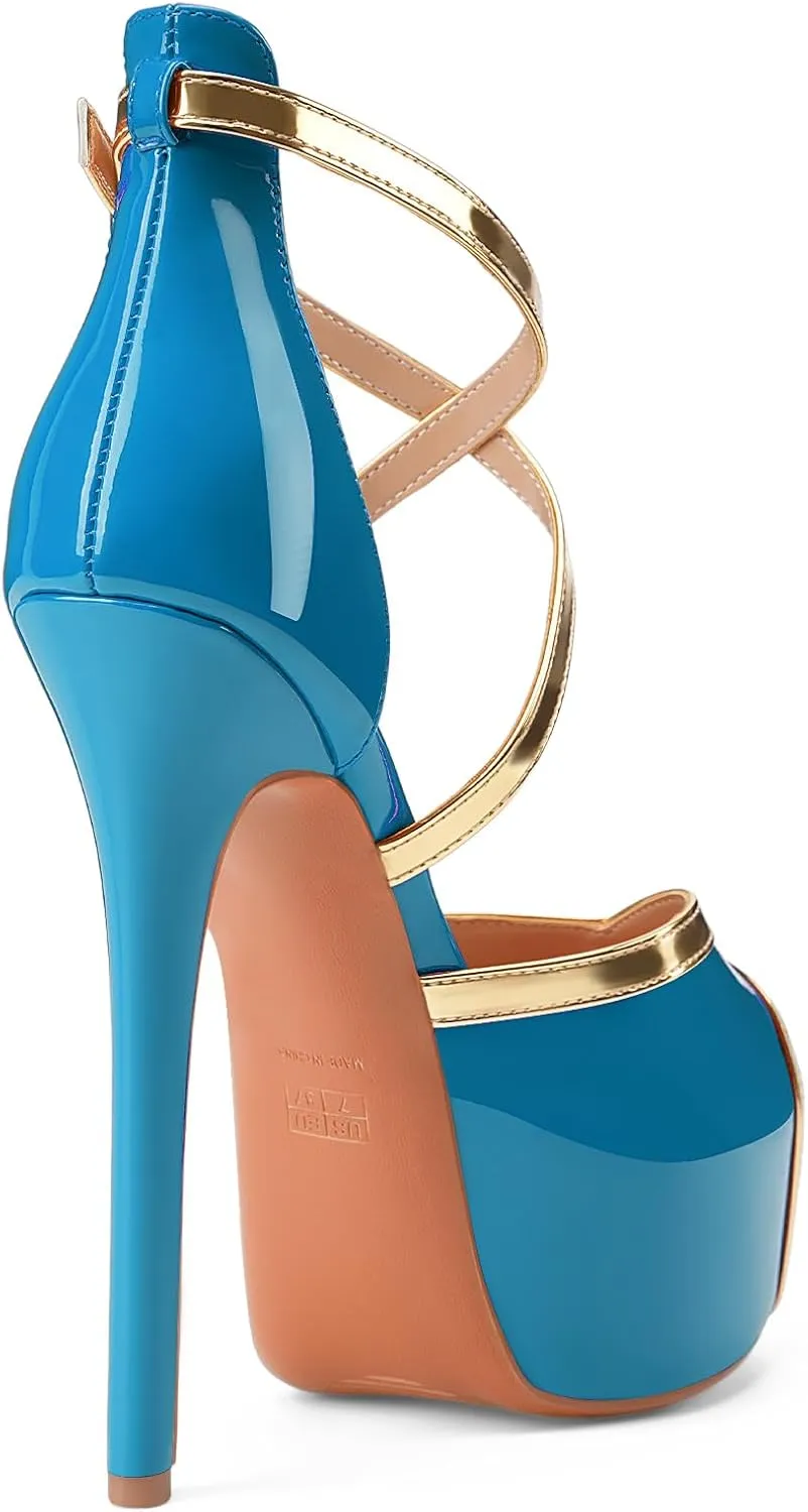 Oh Mispares Stiletto High Heel Sandals Platform Peep Toe Gold Crisscross Strappy Buckle Comfy 6 inch Heeled Spring Summer Sandals for Women Dressy