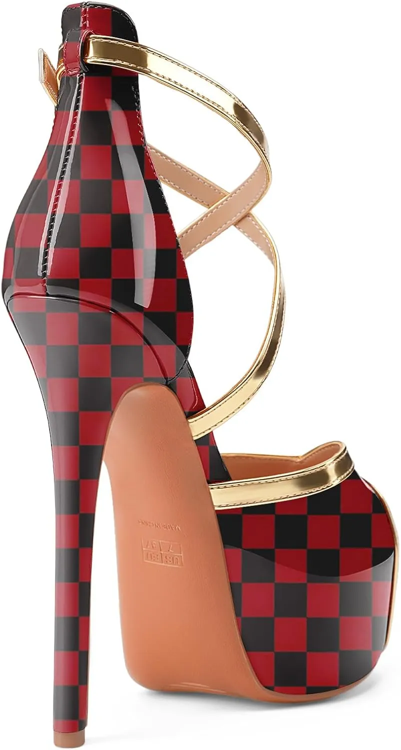Oh Mispares Stiletto High Heel Sandals Platform Peep Toe Gold Crisscross Strappy Buckle Comfy 6 inch Heeled Spring Summer Sandals for Women Dressy