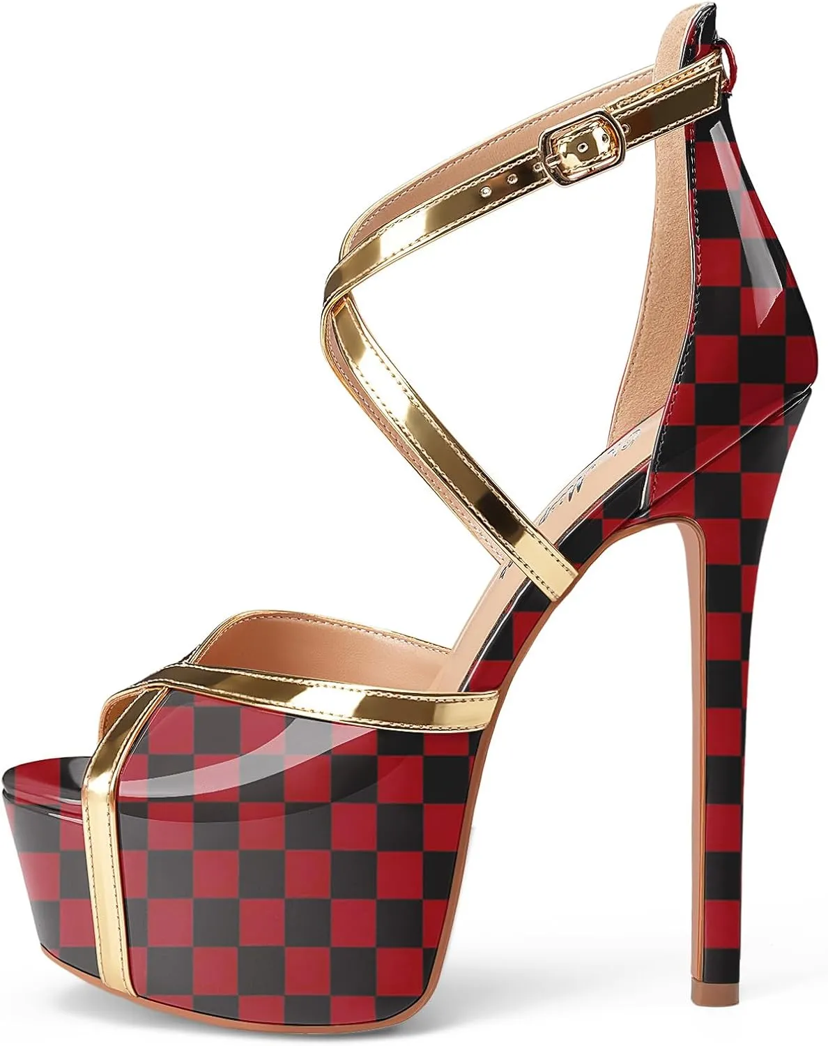 Oh Mispares Stiletto High Heel Sandals Platform Peep Toe Gold Crisscross Strappy Buckle Comfy 6 inch Heeled Spring Summer Sandals for Women Dressy
