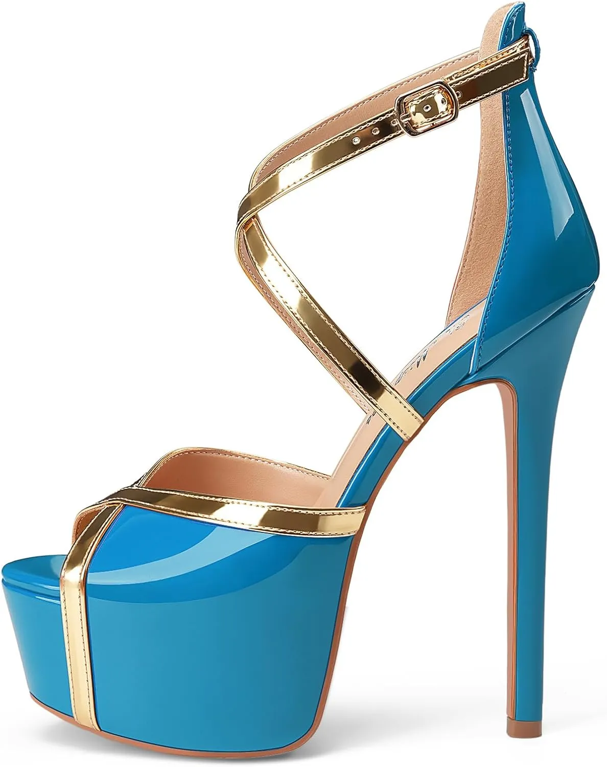Oh Mispares Stiletto High Heel Sandals Platform Peep Toe Gold Crisscross Strappy Buckle Comfy 6 inch Heeled Spring Summer Sandals for Women Dressy