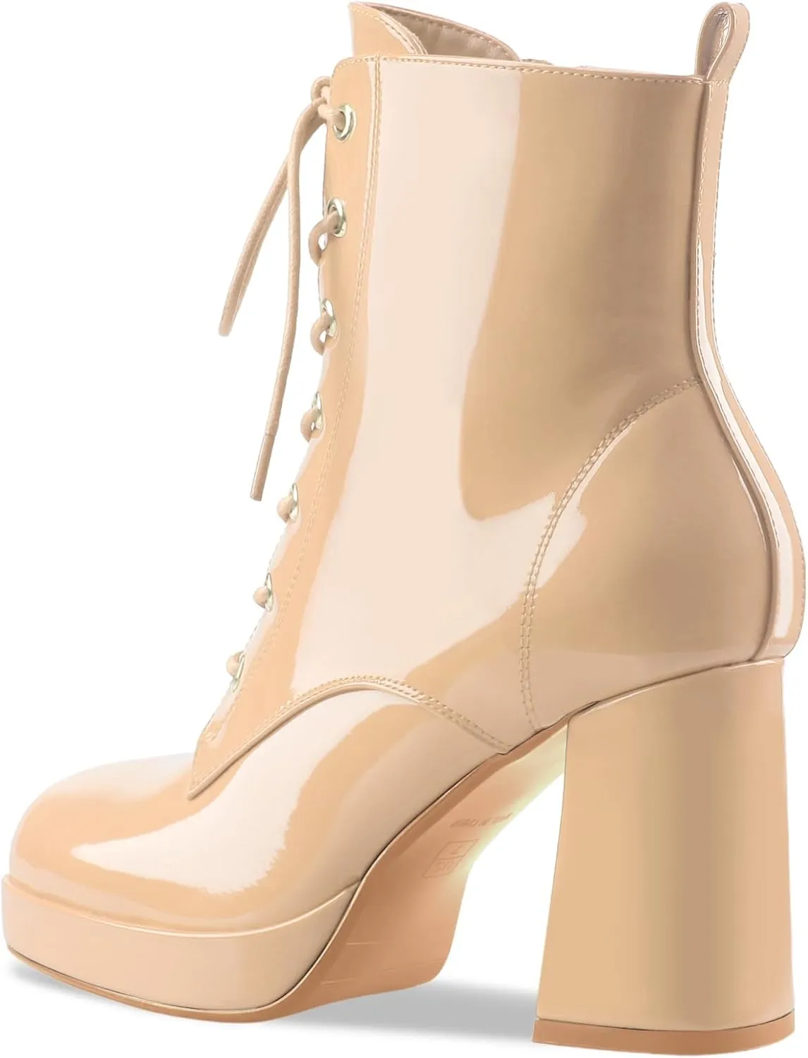 Oh Mispares Women's Platform Ankle Boots with High Chunky Heel Fashion Lace-up Square toe Patent Leather Booties