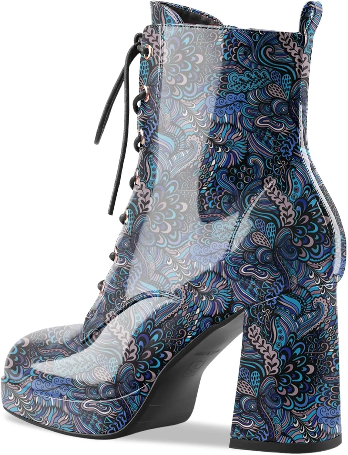 Oh Mispares Women's Platform Ankle Boots with High Chunky Heel Fashion Lace-up Square toe Patent Leather Booties