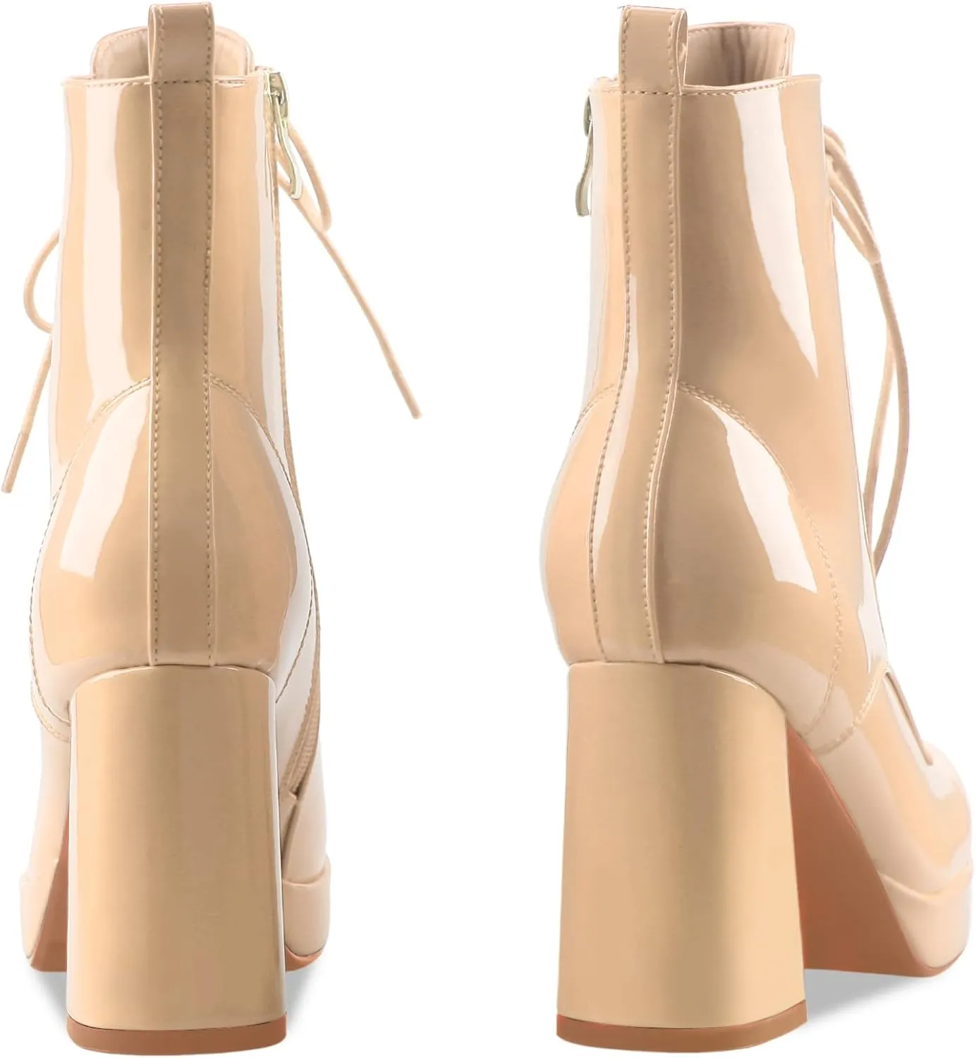 Oh Mispares Women's Platform Ankle Boots with High Chunky Heel Fashion Lace-up Square toe Patent Leather Booties
