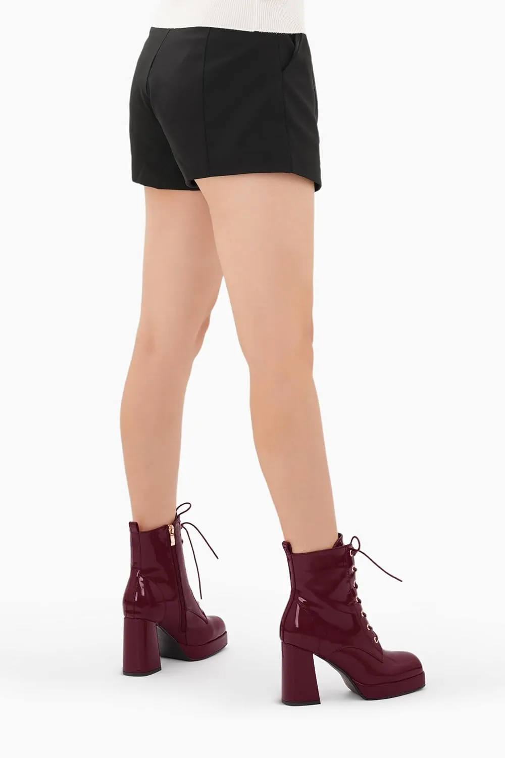 Oh Mispares Women's Platform Ankle Boots with High Chunky Heel Fashion Lace-up Square toe Patent Leather Booties