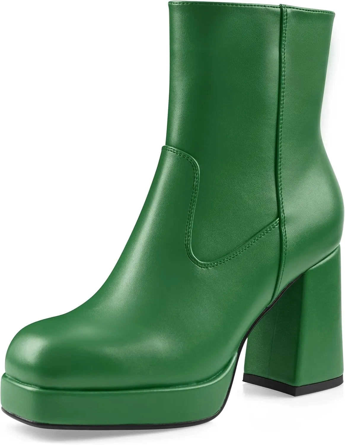 Oh Mispares Women's Platform High Chunky Heeled Ankle Boots Cozy Leather Gogo Boots Square Toe Side Zipper Booties