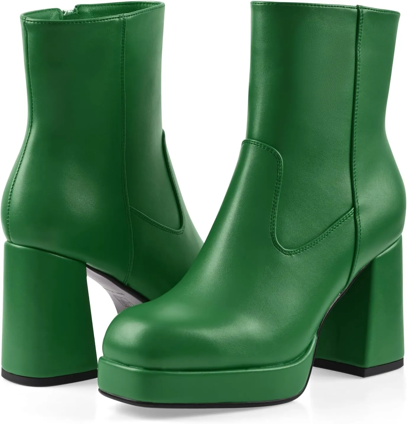 Oh Mispares Women's Platform High Chunky Heeled Ankle Boots Cozy Leather Gogo Boots Square Toe Side Zipper Booties