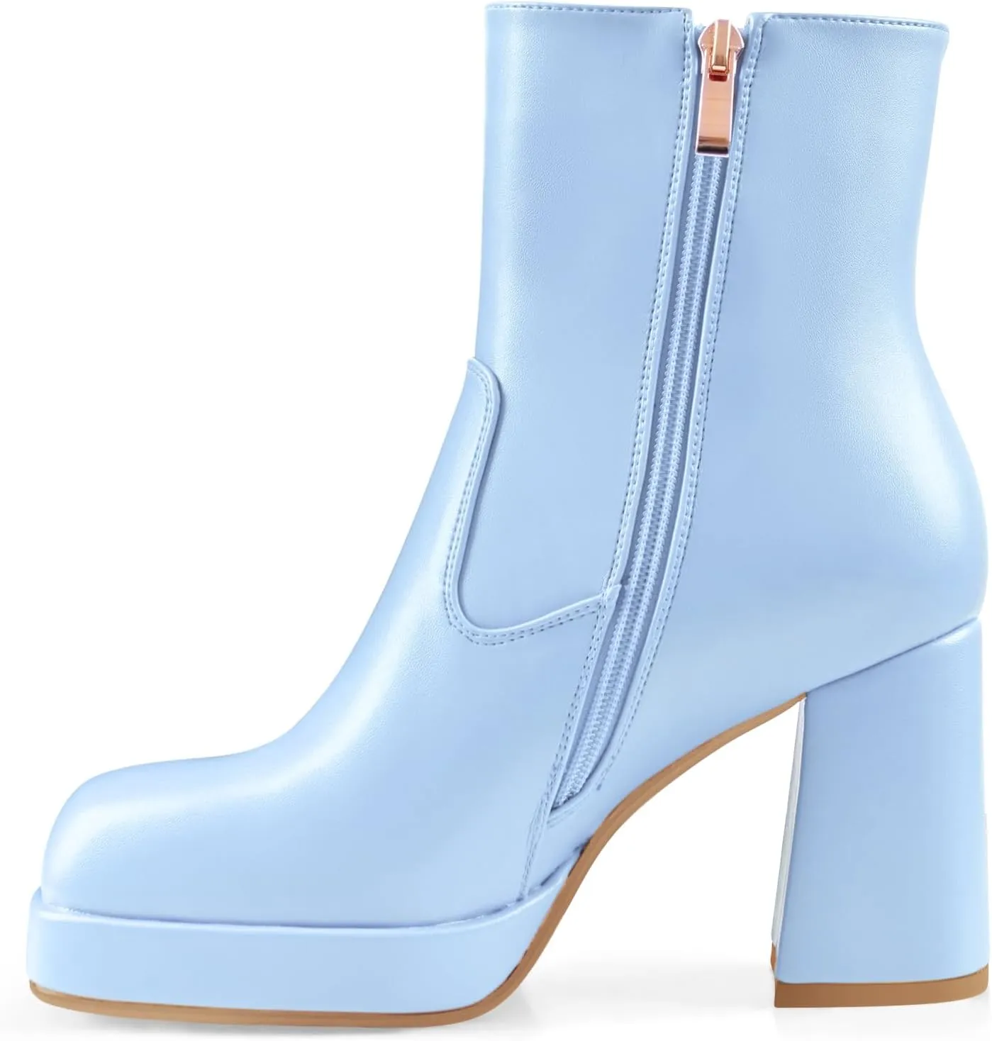 Oh Mispares Women's Platform High Chunky Heeled Ankle Boots Cozy Leather Gogo Boots Square Toe Side Zipper Booties