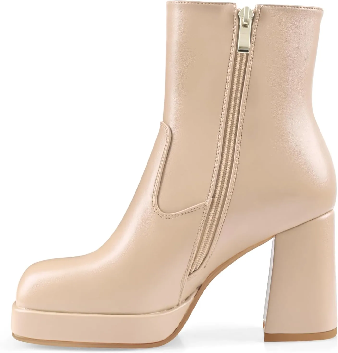 Oh Mispares Women's Platform High Chunky Heeled Ankle Boots Cozy Leather Gogo Boots Square Toe Side Zipper Booties
