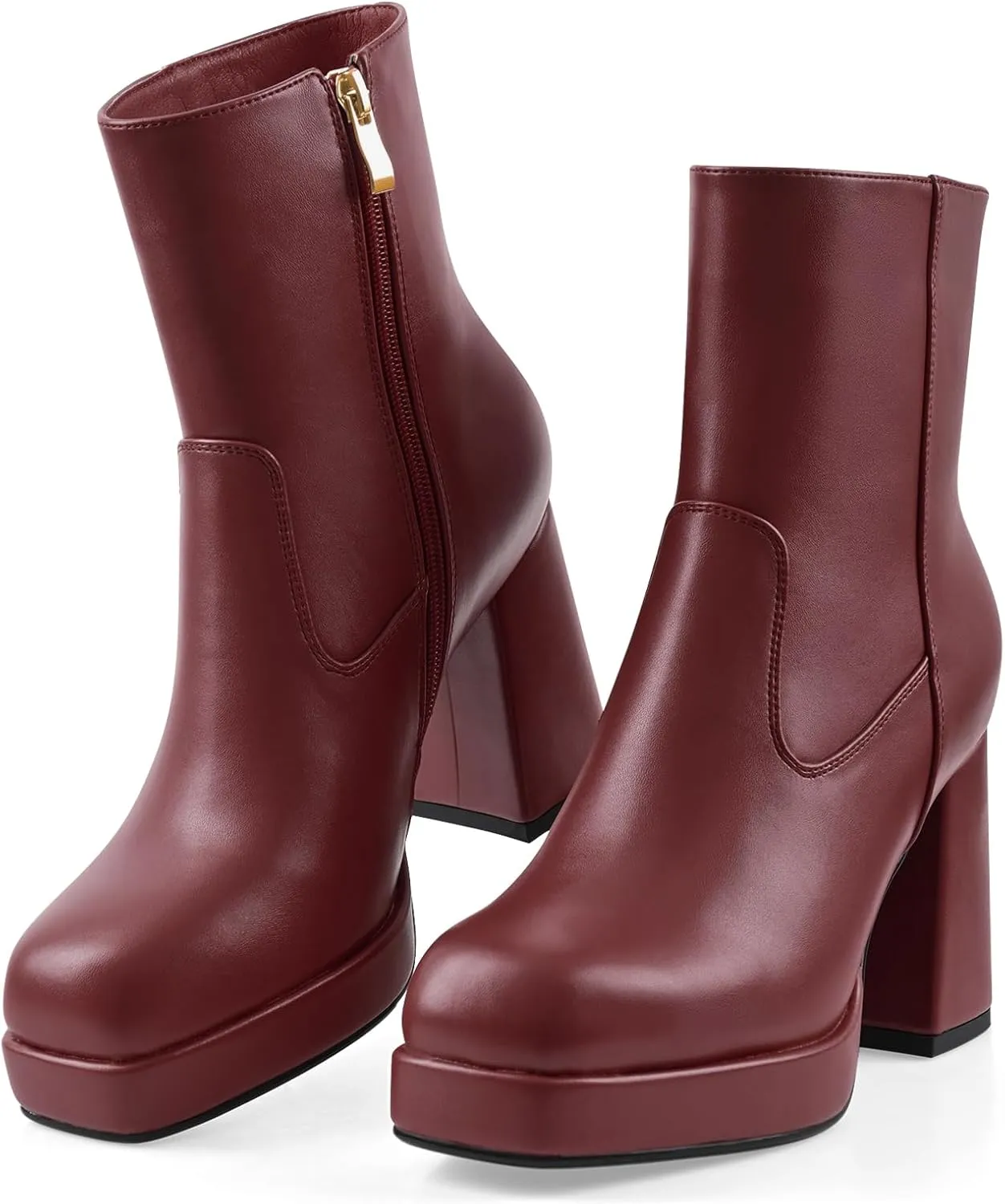 Oh Mispares Women's Platform High Chunky Heeled Ankle Boots Cozy Leather Gogo Boots Square Toe Side Zipper Booties