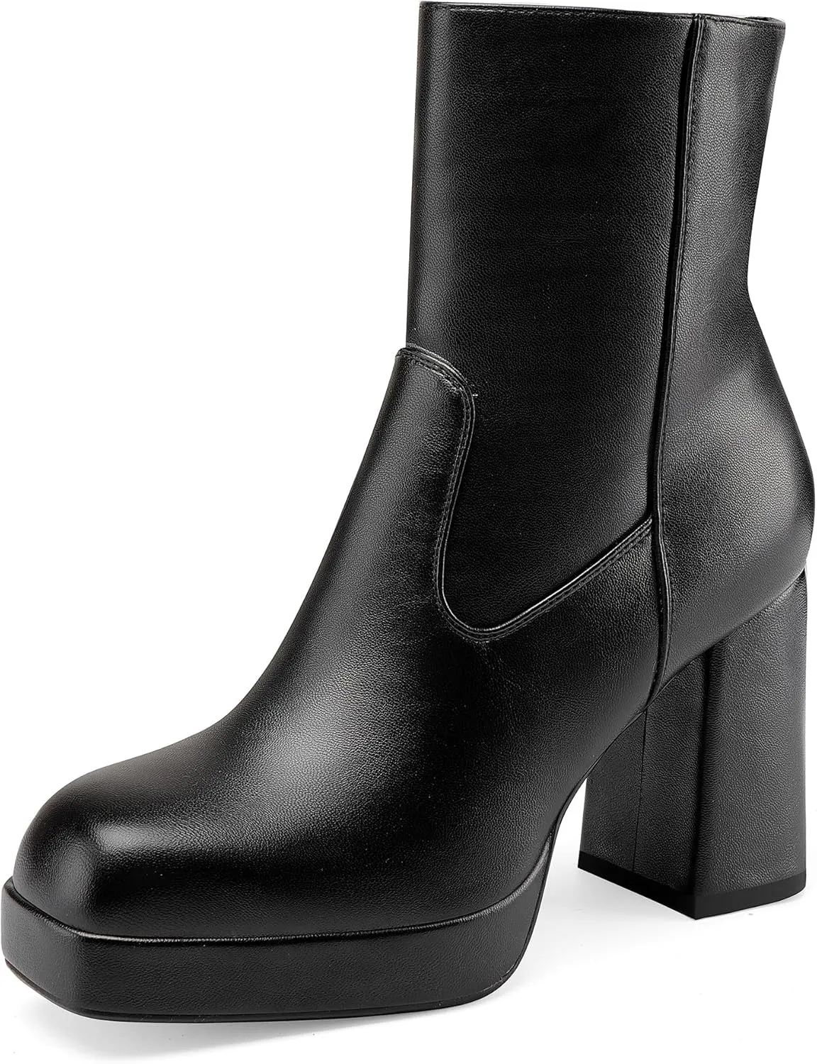 Oh Mispares Women's Platform High Chunky Heeled Ankle Boots Cozy Leather Gogo Boots Square Toe Side Zipper Booties