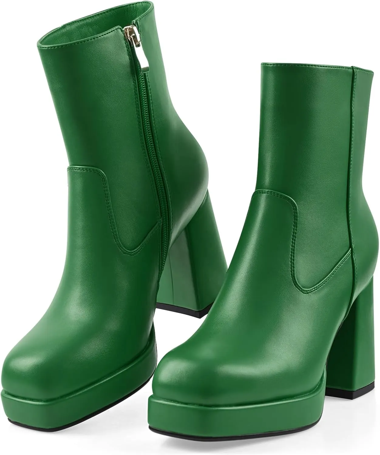 Oh Mispares Women's Platform High Chunky Heeled Ankle Boots Cozy Leather Gogo Boots Square Toe Side Zipper Booties
