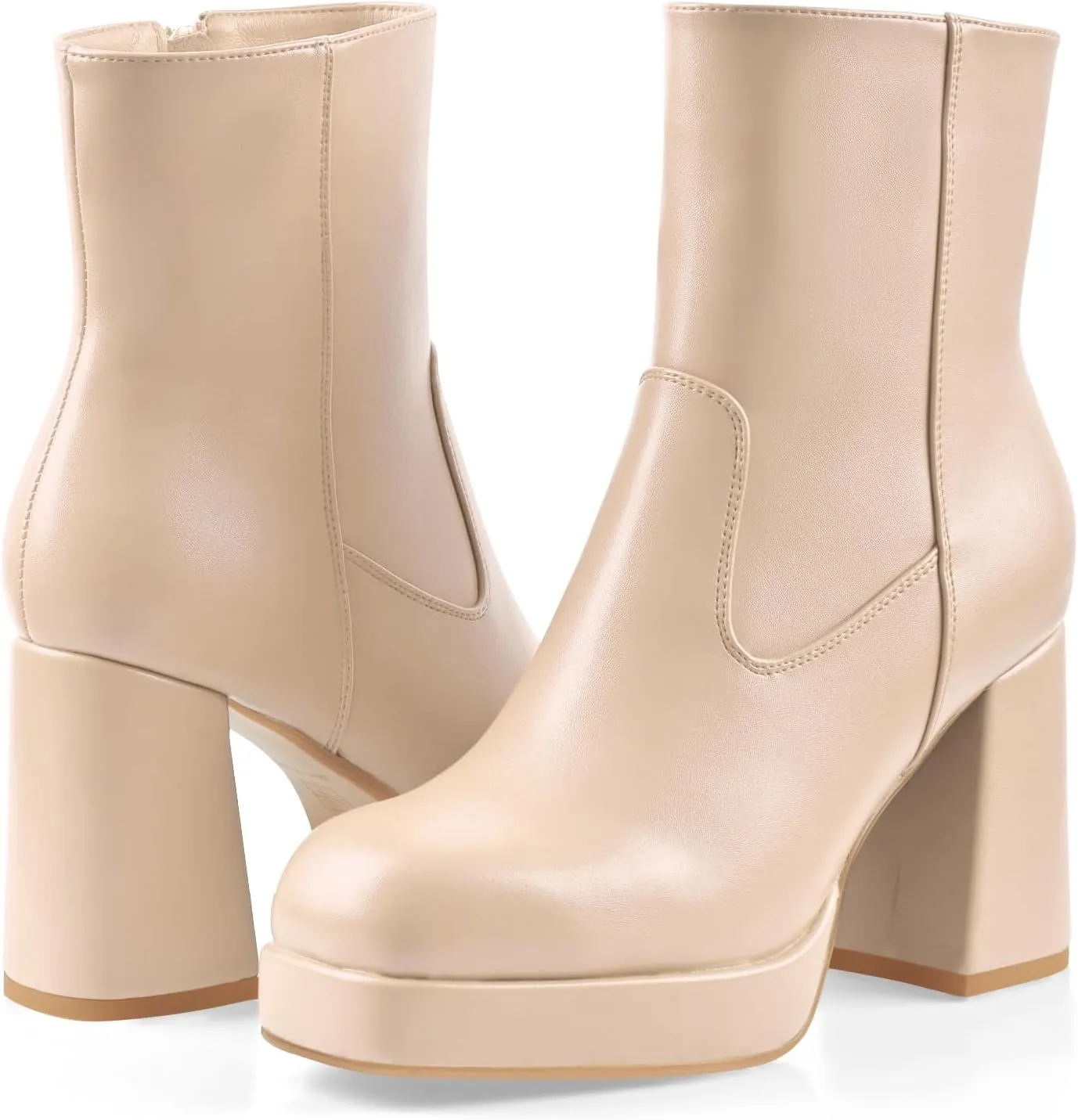 Oh Mispares Women's Platform High Chunky Heeled Ankle Boots Cozy Leather Gogo Boots Square Toe Side Zipper Booties