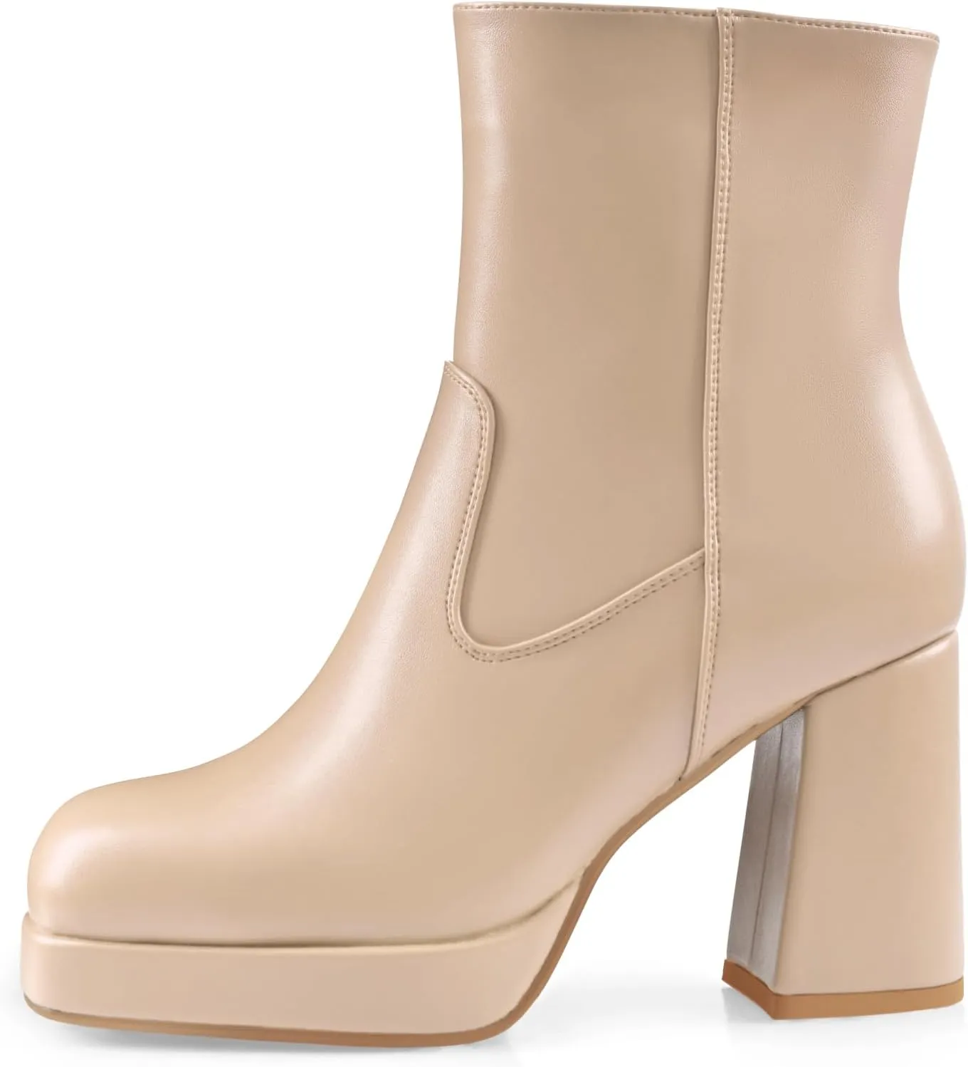 Oh Mispares Women's Platform High Chunky Heeled Ankle Boots Cozy Leather Gogo Boots Square Toe Side Zipper Booties